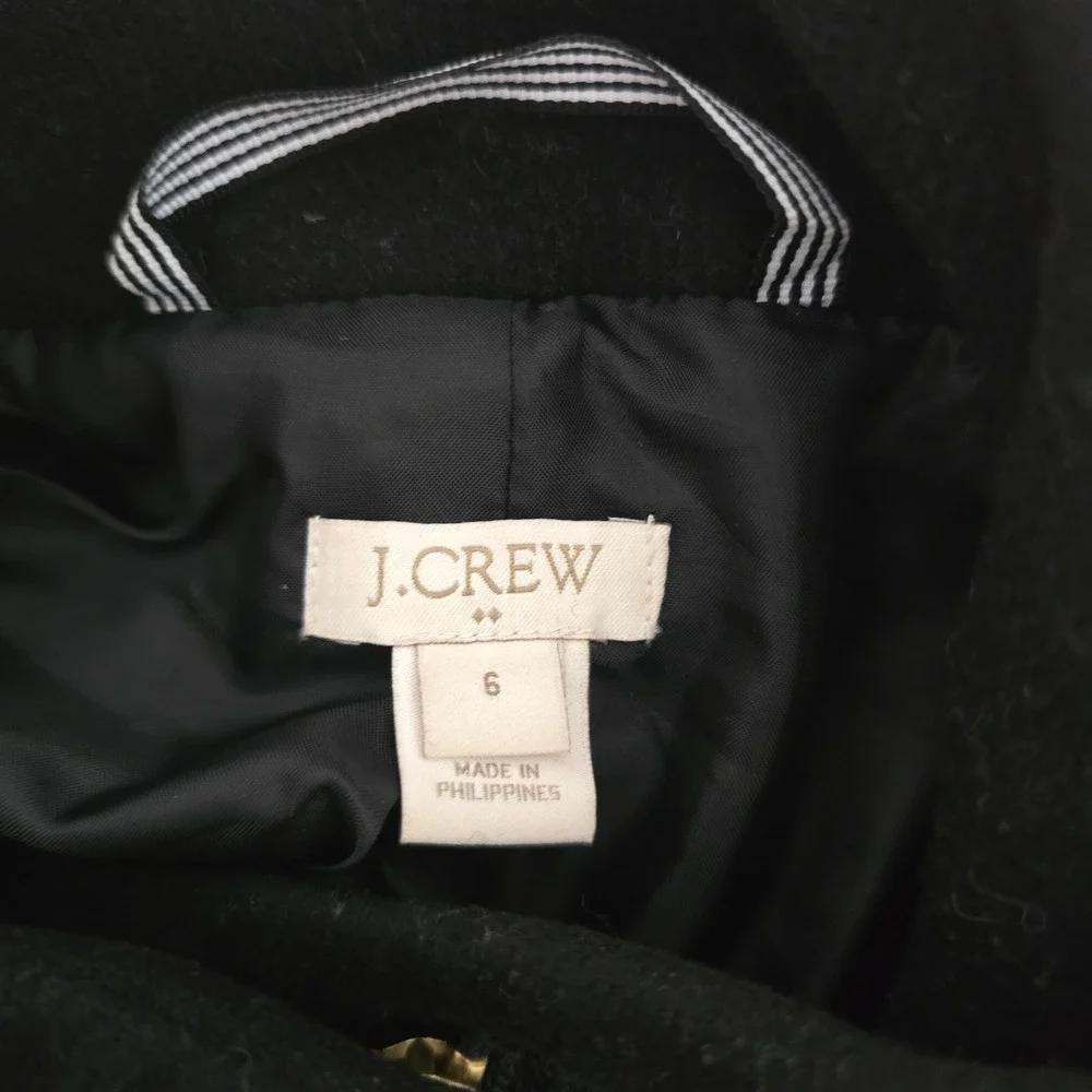 J Crew Black Wool Blend‎ Funnel Neck Coat Jacket Size 6